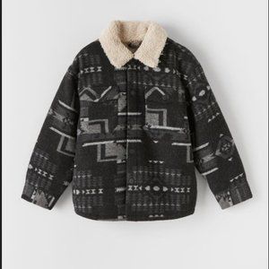 ZARA Fleece Shearling Lined Jacquard Jacket